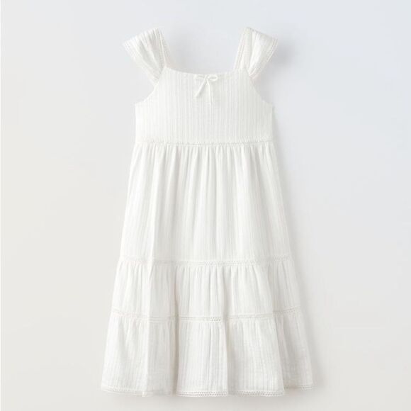White Square Neck Midi Sundress with Tiered Ruffles - Picture 1 of 10